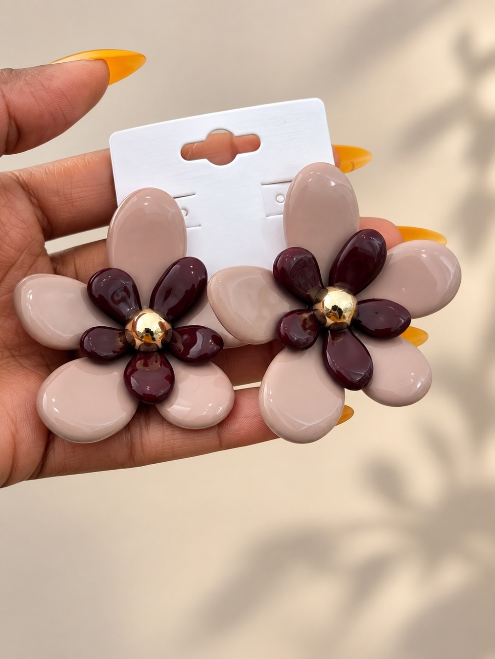 Floral Statement Drop Earrings - Blush Pink & Burgundy